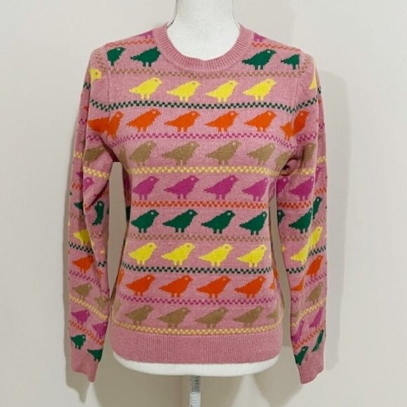 Boden Edie Fair Isle Sweater Pink Birds Women's Size S - Picture 7 of 7